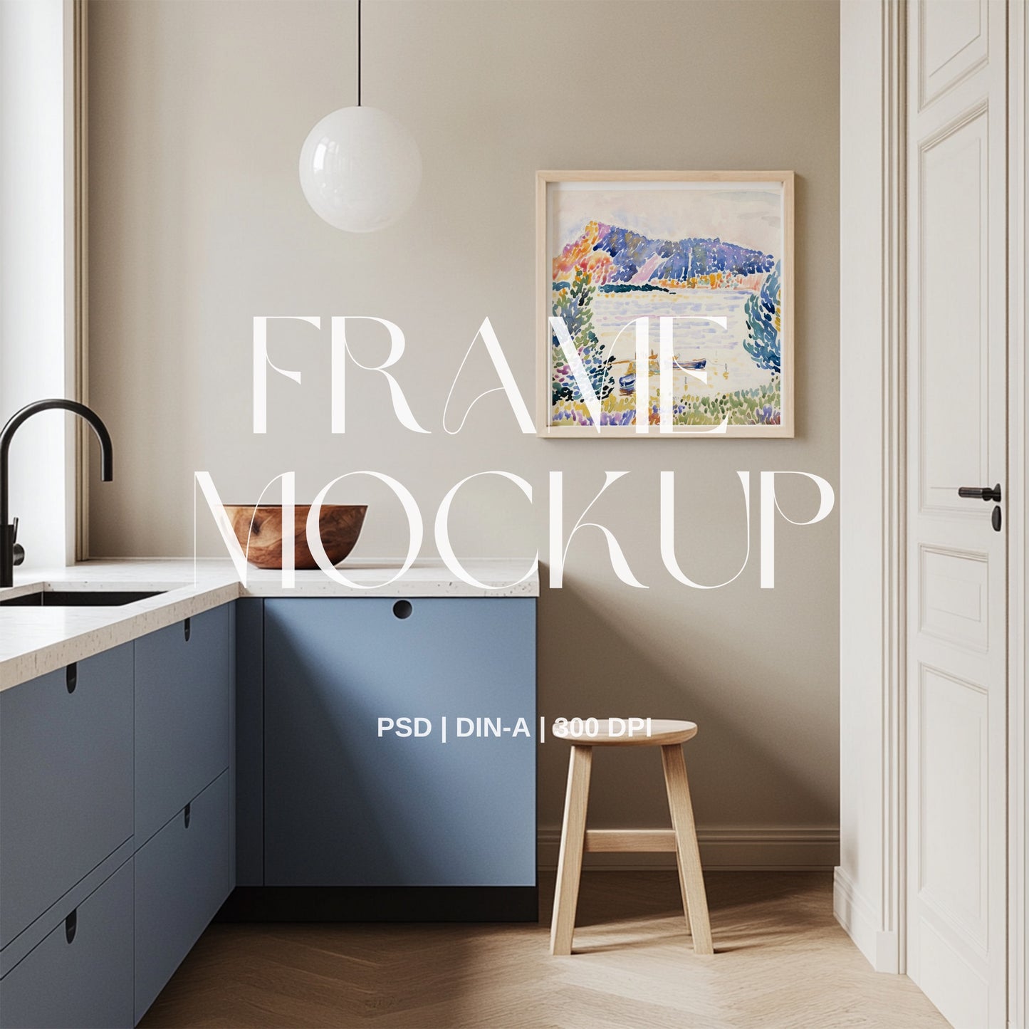 1:1 Ratio Minimalist Blue Kitchen PSD Mockup