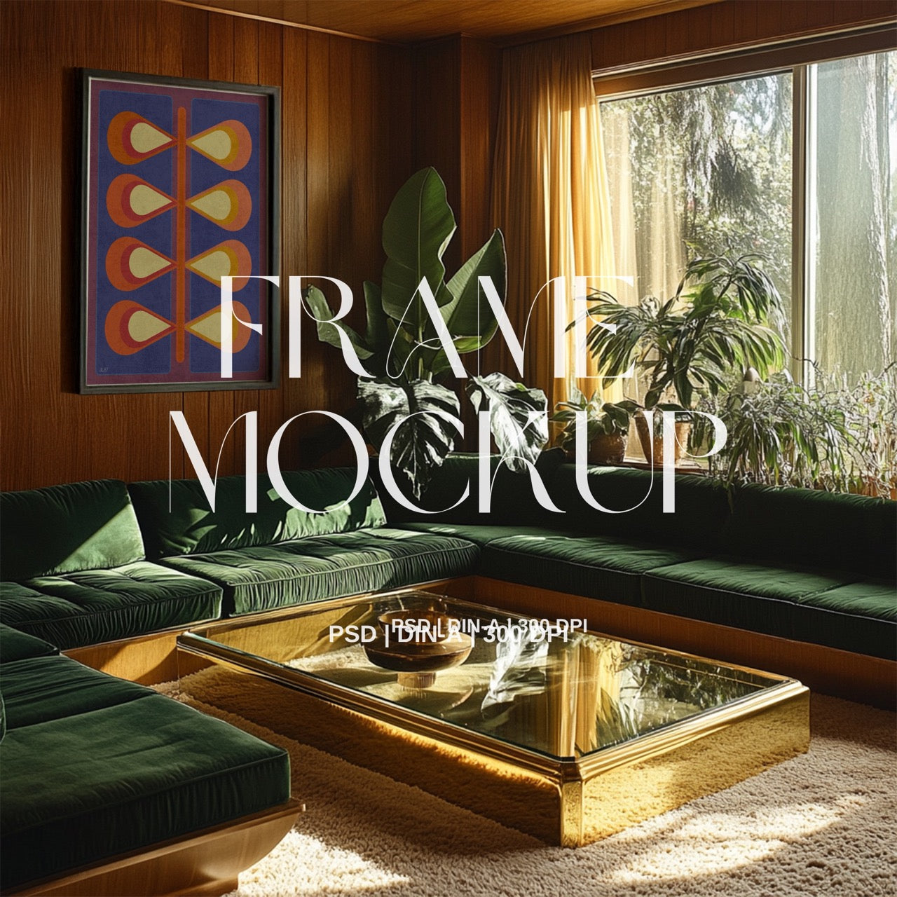 Retro 70s lounge PSD Frame Mockup