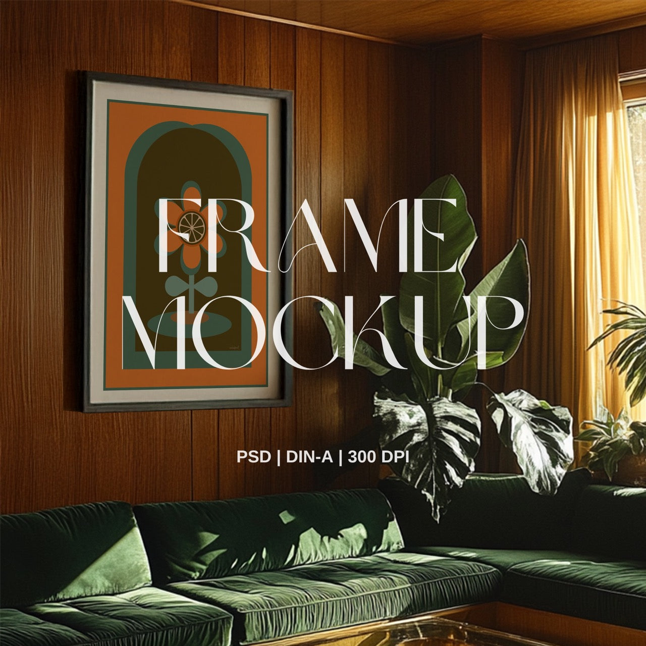 Retro 70s lounge PSD Frame Mockup