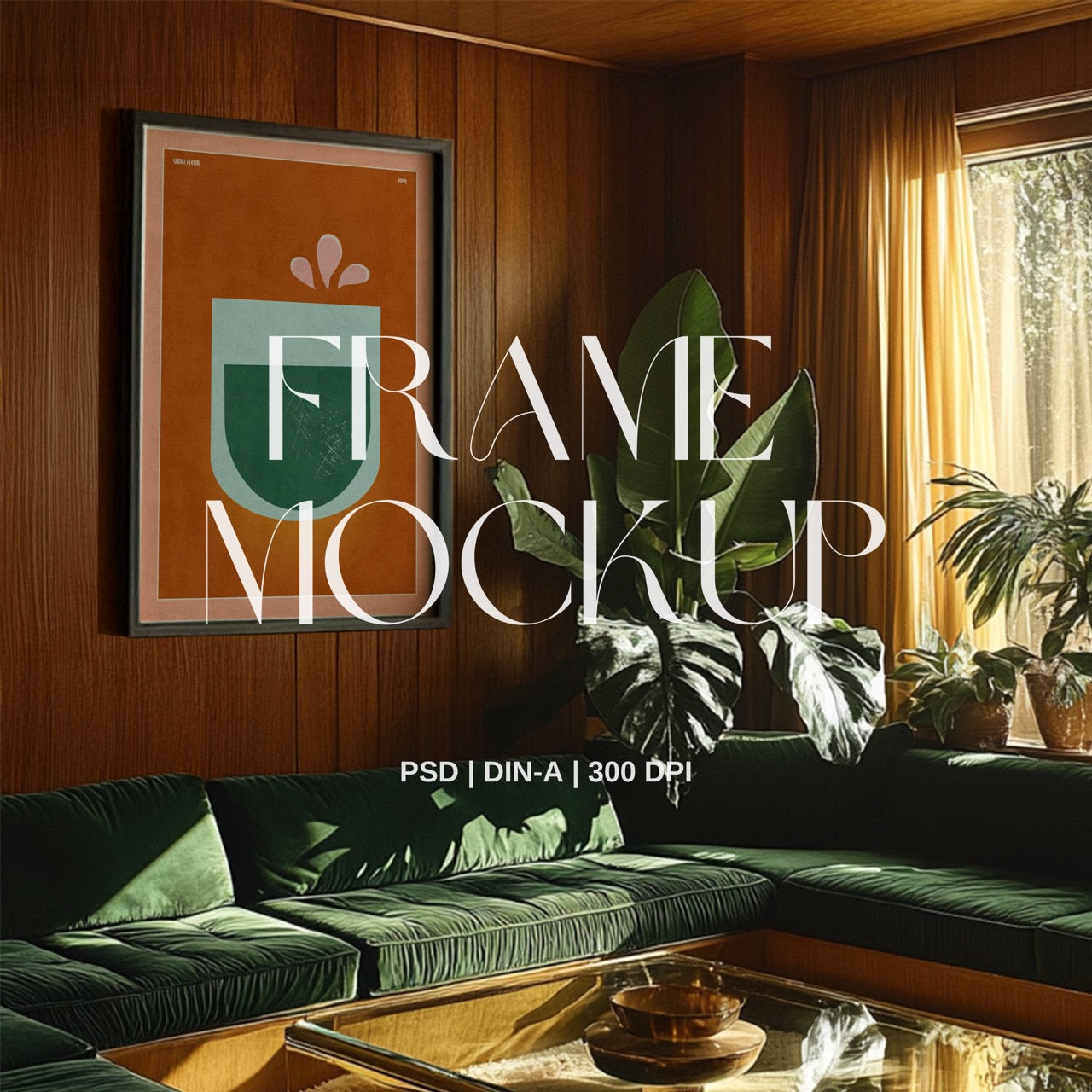 Retro 70s lounge PSD Frame Mockup