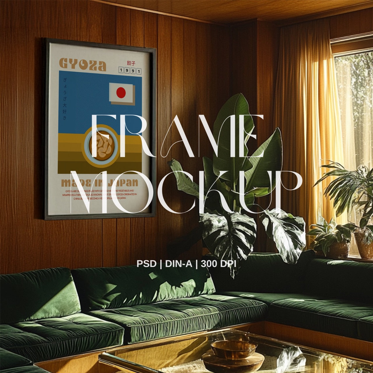 Retro 70s lounge PSD Frame Mockup