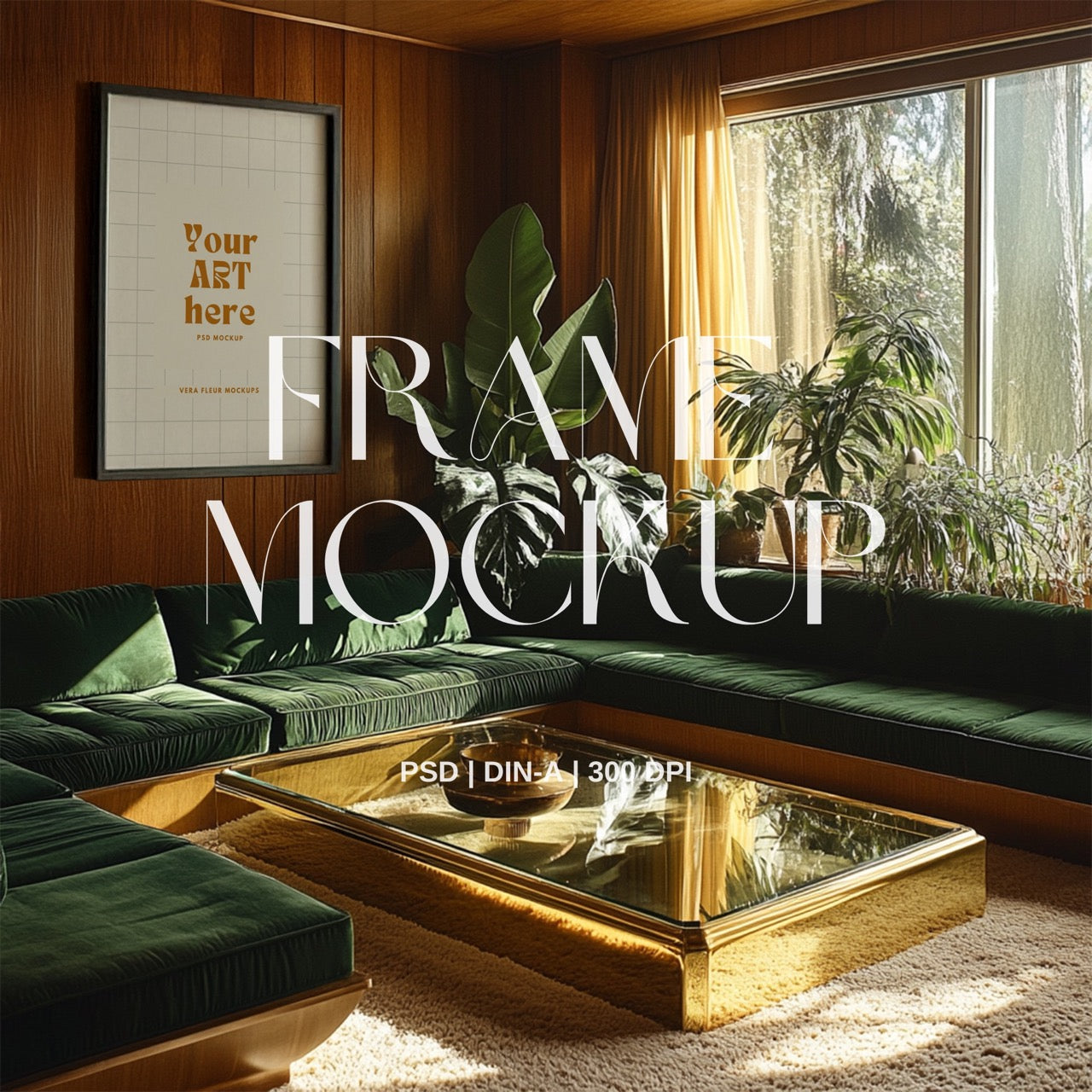 Retro 70s lounge PSD Frame Mockup