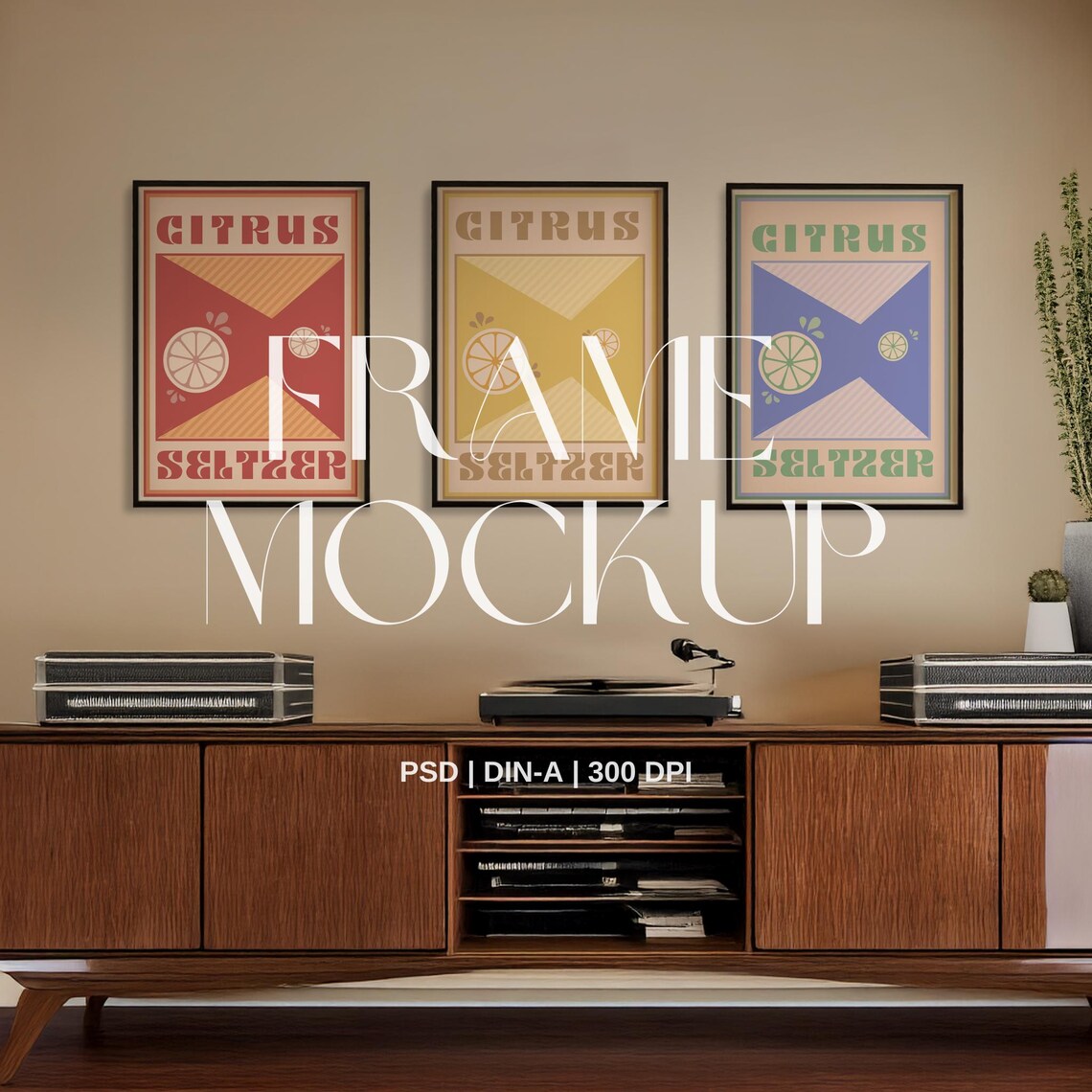 Record Player Trio PSD Frame Mockup