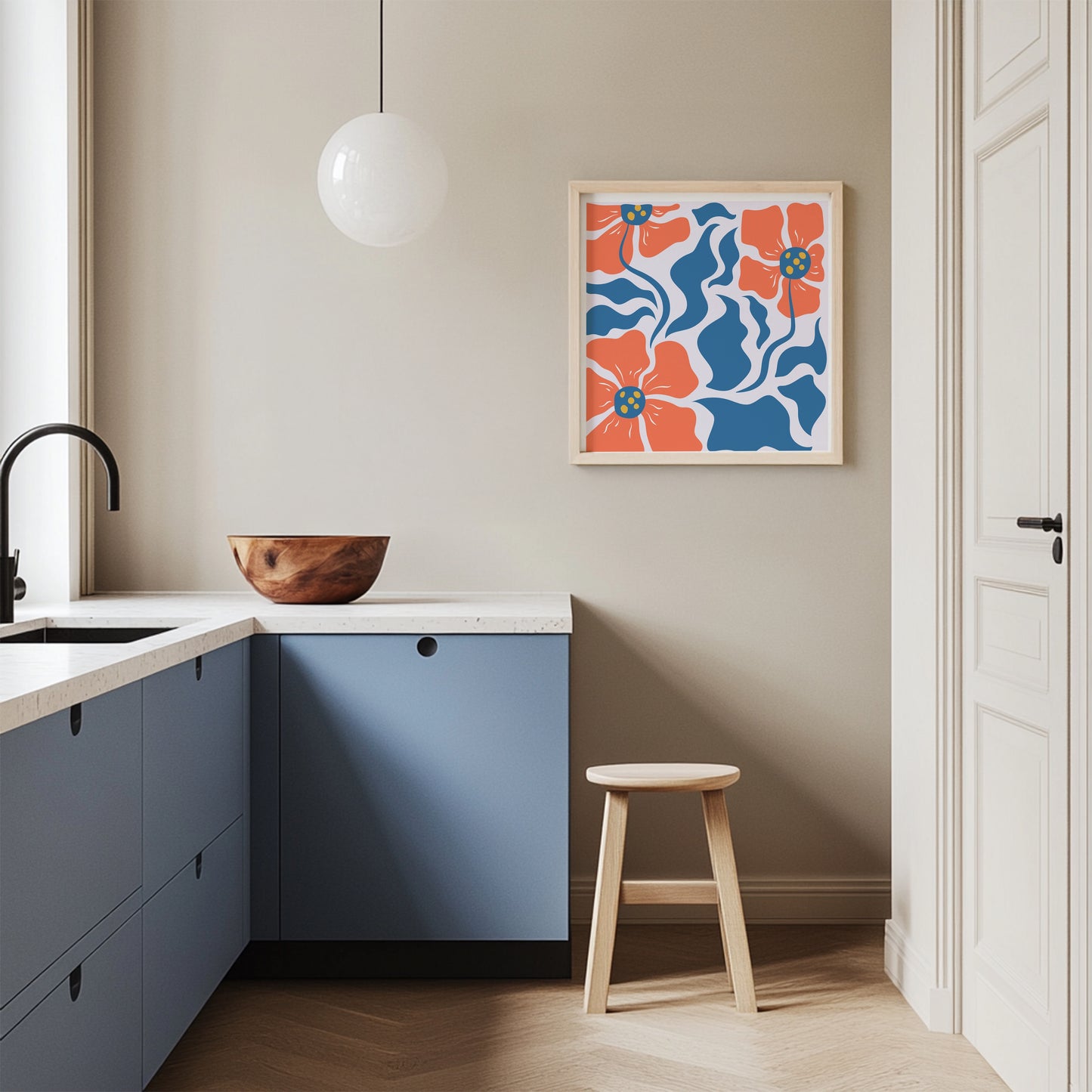 1:1 Ratio Minimalist Blue Kitchen PSD Mockup