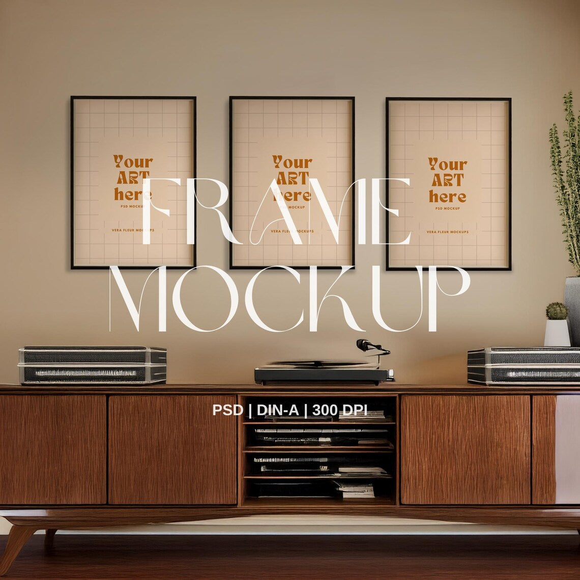 Record Player Trio PSD Frame Mockup
