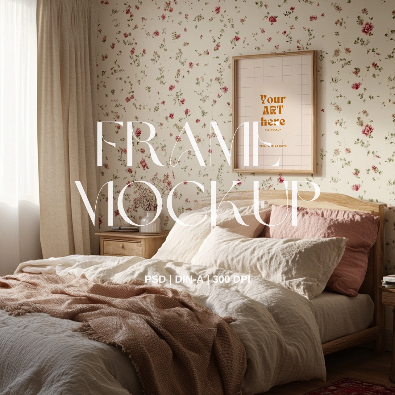 Floral Cosy Bedroom PSD Frame Mockup