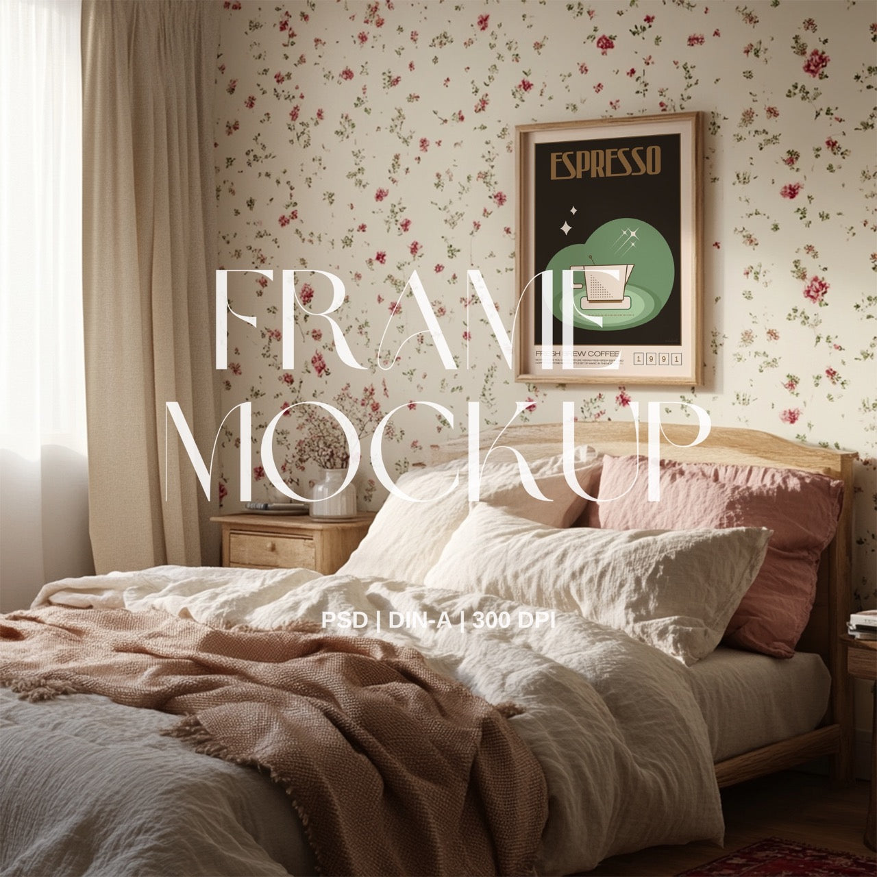 Floral Cosy Bedroom PSD Frame Mockup