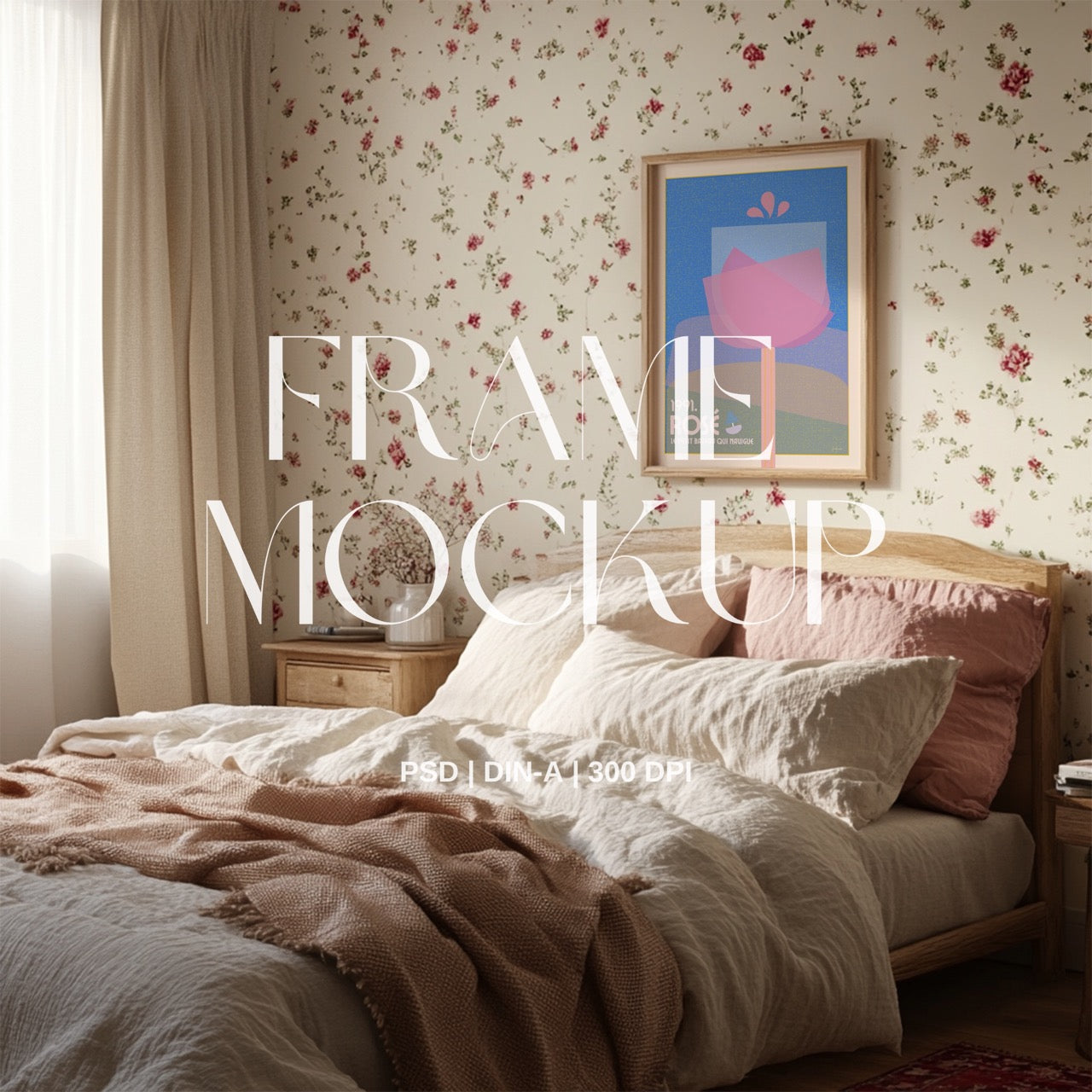 Floral Cosy Bedroom PSD Frame Mockup