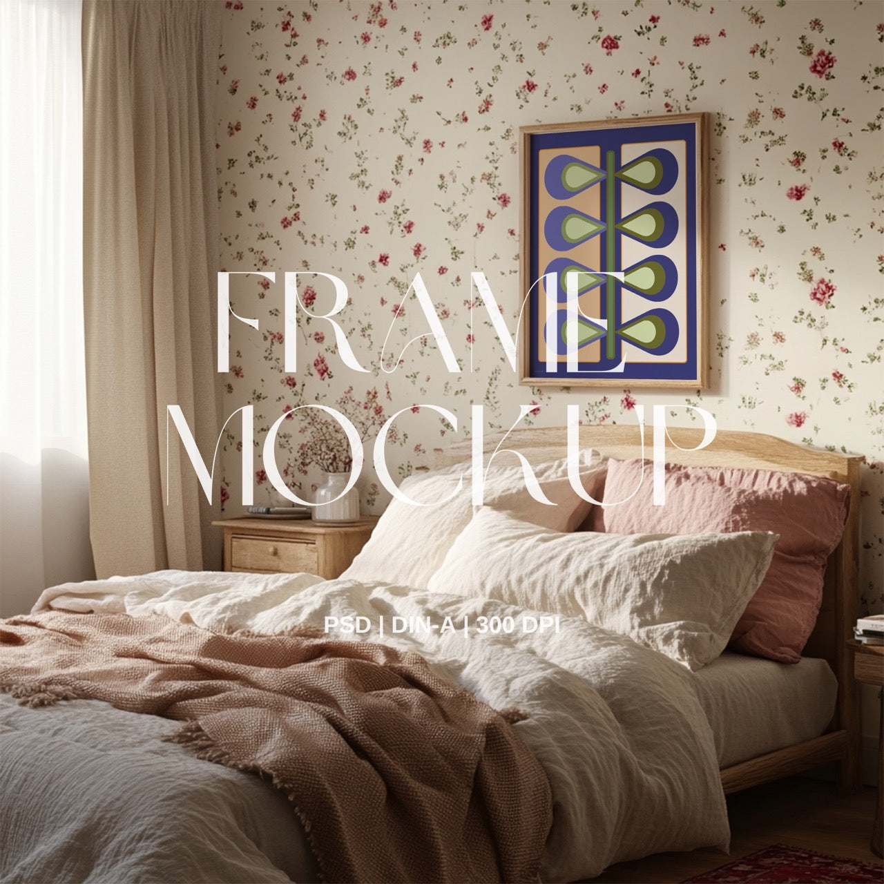 Floral Cosy Bedroom PSD Frame Mockup