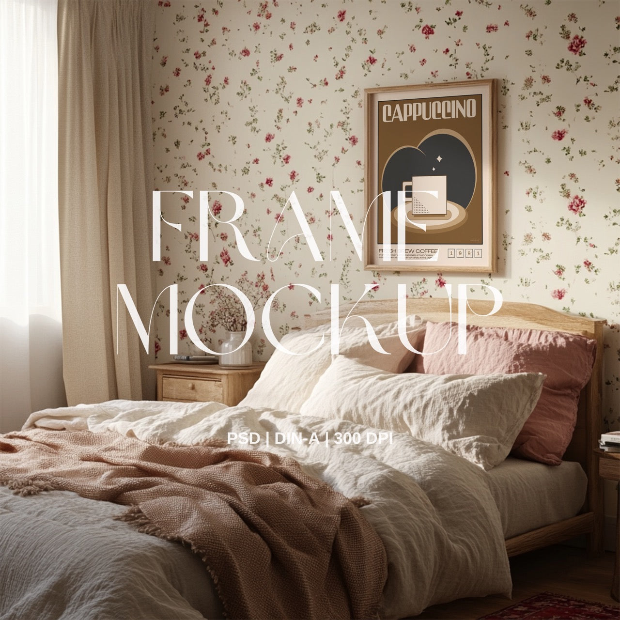 Floral Cosy Bedroom PSD Frame Mockup